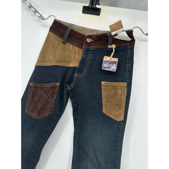 Vintage 70s style Patchwork Watch LA Flare Bell Bottom Cotton Denim Jeans NWT - Picture 11 of 16